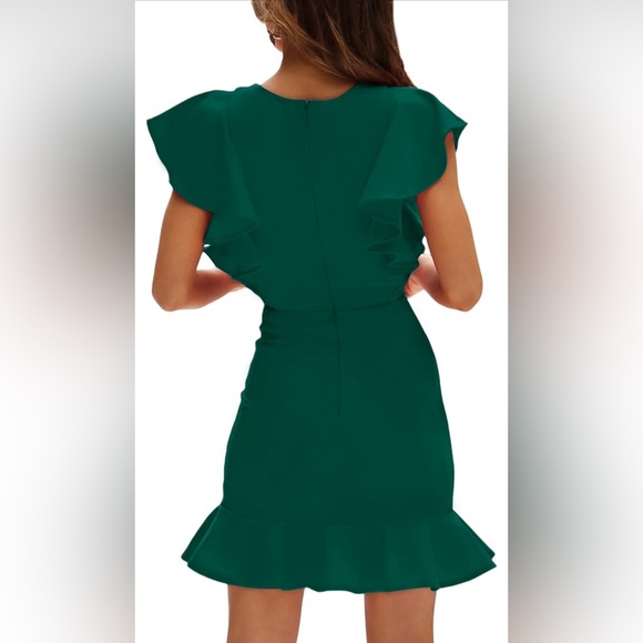 Women's Summer Mini Dress SHEIN Crewneck Ruffle Hem Flutter Sleeves - Picture 5 of 6